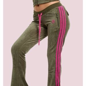 Olive Green Track Pants with Pink Stripe Accent